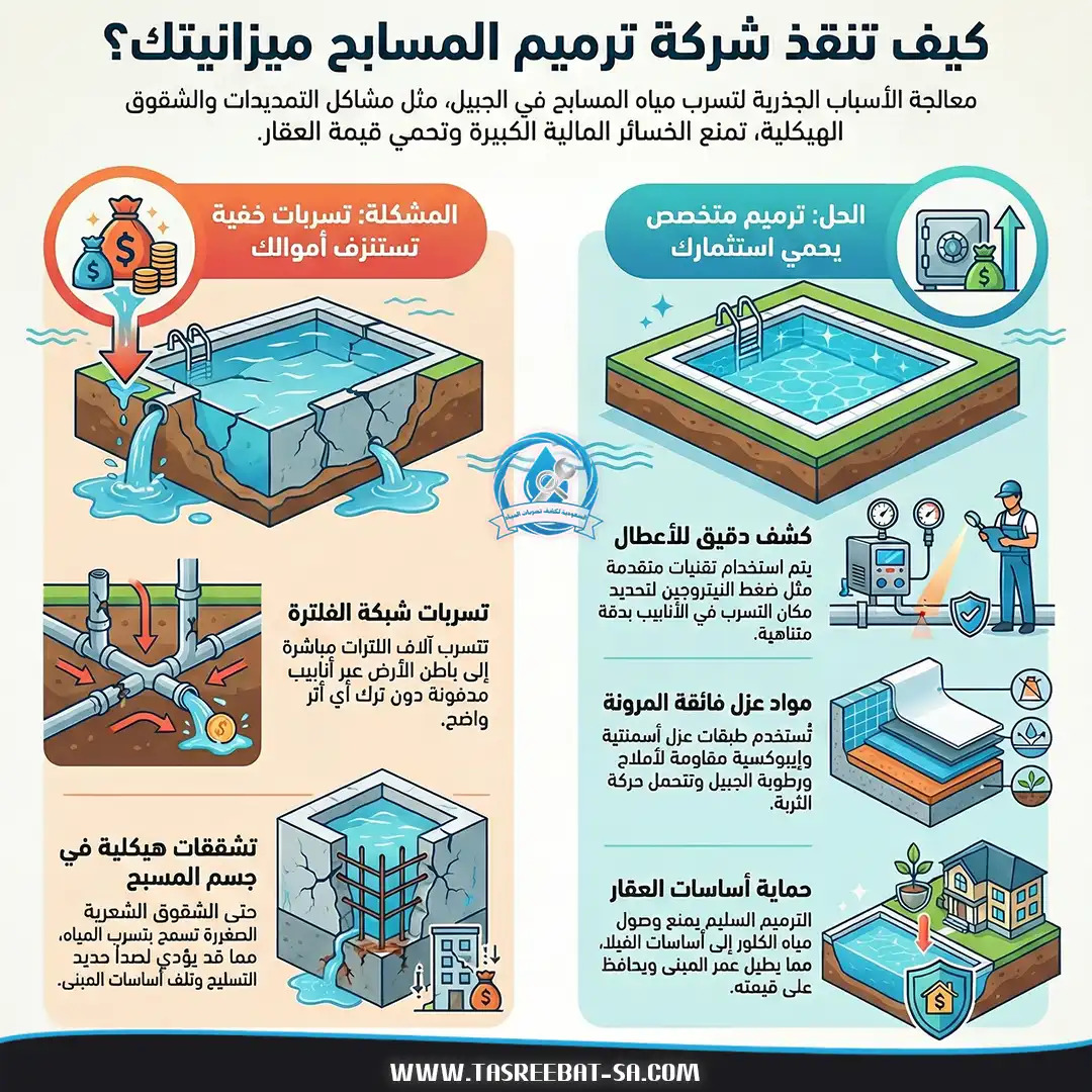 كشف تسربات المسابح بالجبيل
